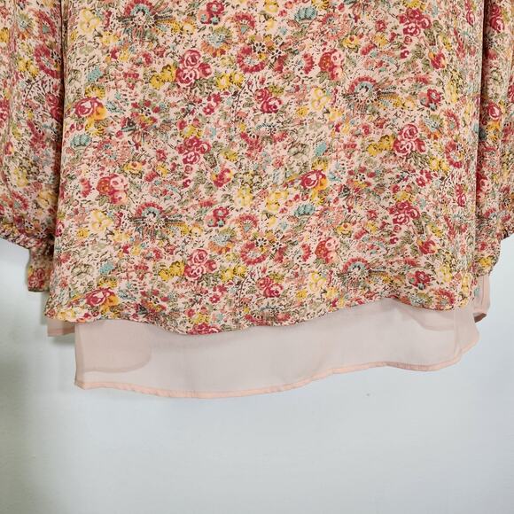 Lauren Conrad Women Blouse Large Layered Chiffon Boho Lace Back Top V Neck Ditsy - Picture 6 of 12